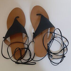 J. Crew Navy Leather Lace-up Thong Sandals